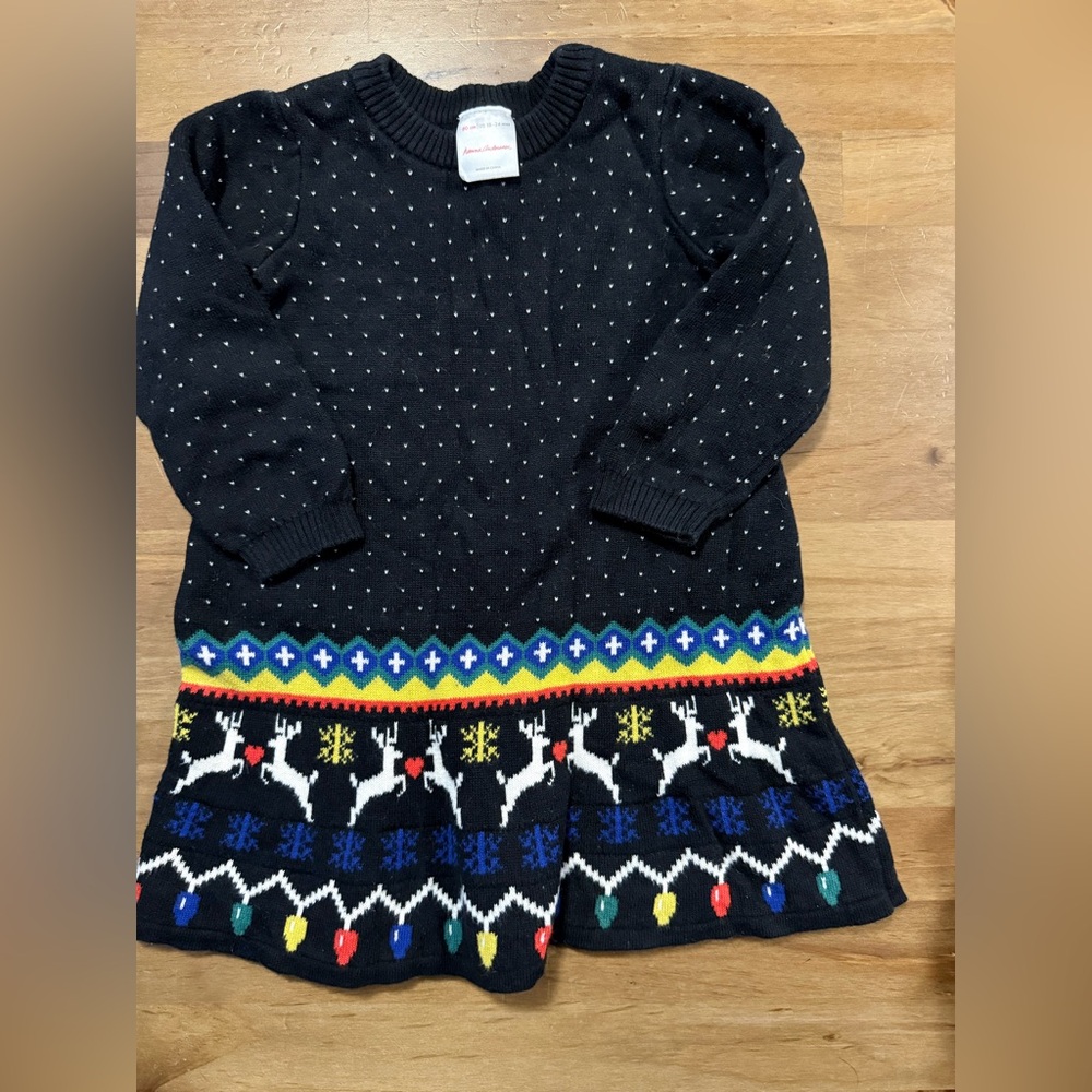 Hanna Anderson Black Knit long sleeve Dress with festive pattern